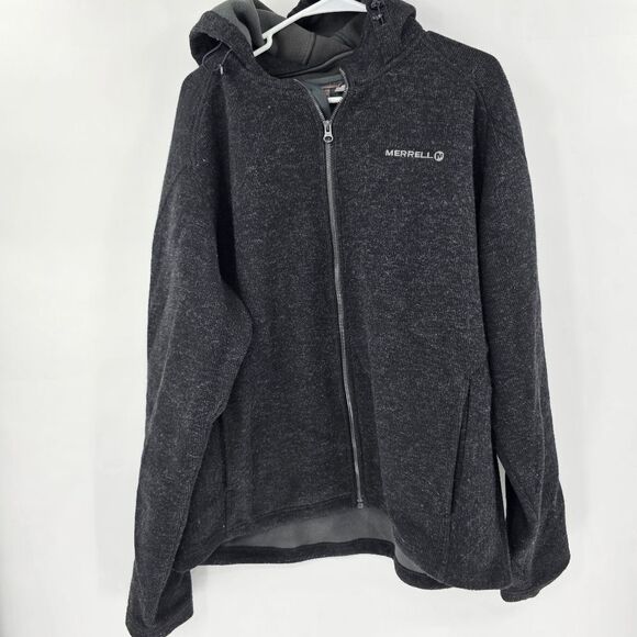Merrell wool blend hooded jacket xl mens black charcoal gray fleece lined coat - Picture 1 of 5
